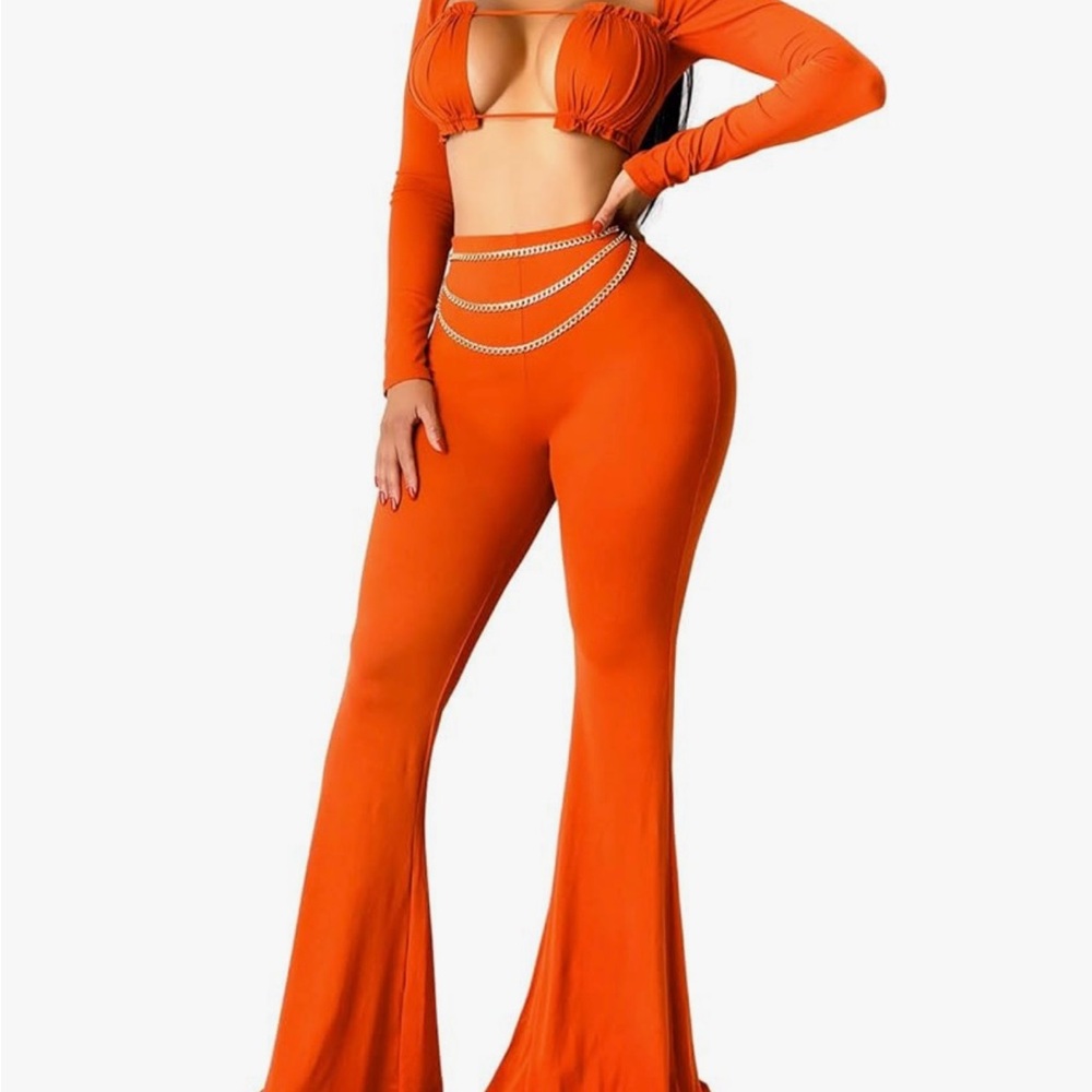 Orange Flared Two Piece Set